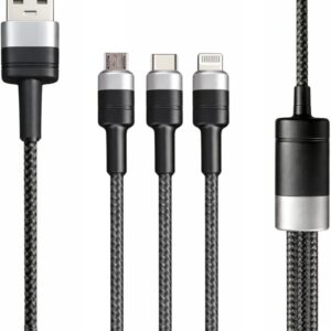 Sulania Orignal 100W 1 Meter SuperVooc 3 In 1 USB Type A to Micro USB, Type C & Lightning Datacable
