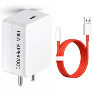 100W SuperVooc Charger With USB Type C Red Data Cable Compatible With Oppo, realme, Redmi, Oneplus, Infinx, Xiaomi Nobile Phones.
