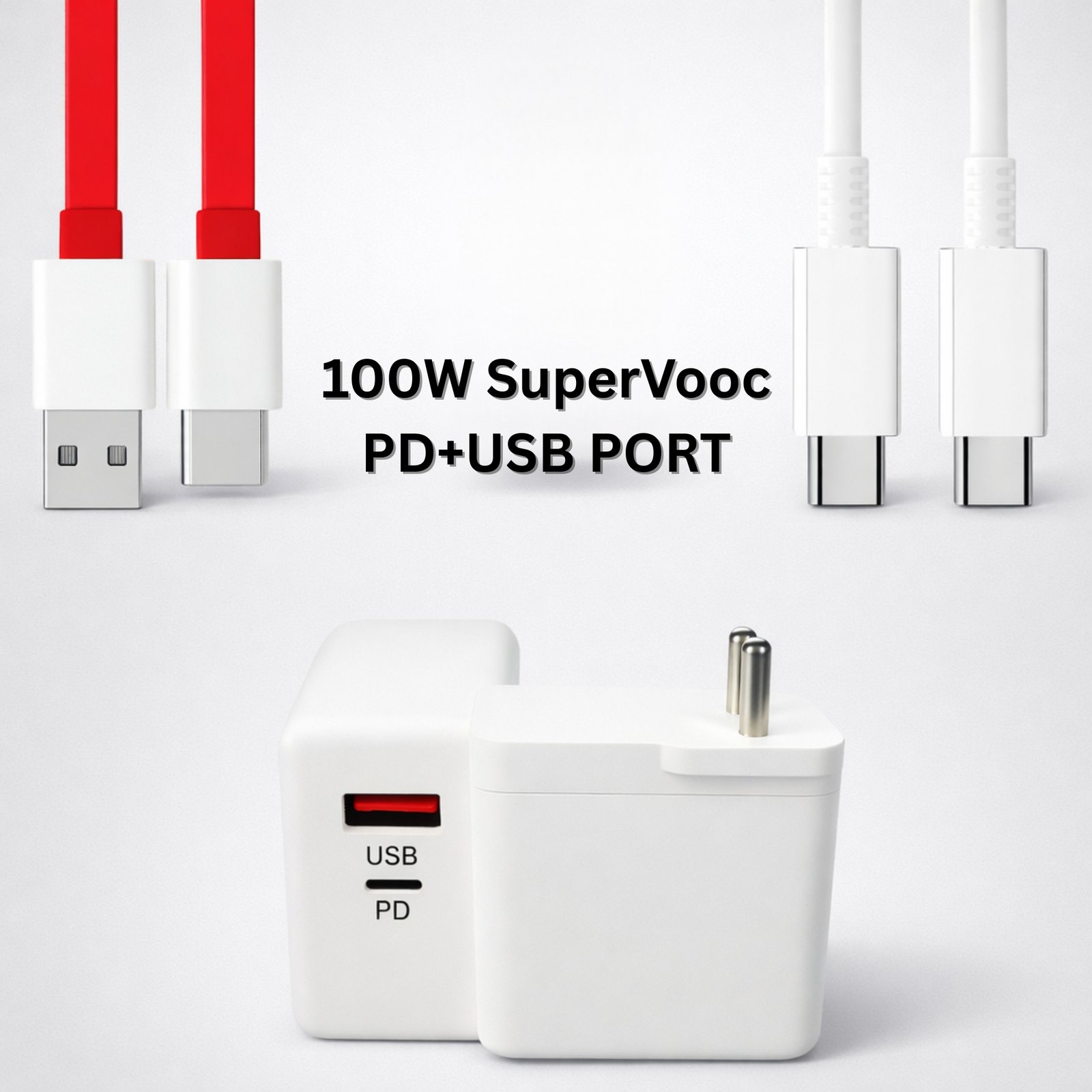 Sulania 100W SuperVooc Charger With 2 Datacable (Type C to Type C & USB Type A to Type C)