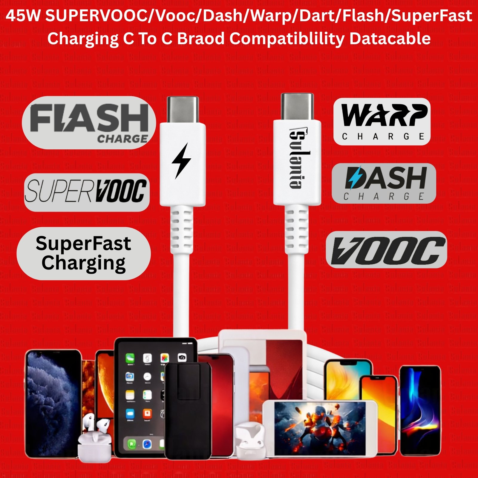 Sulania 45W 1 Meter USB Type C To Type C SuperVooc Datacable - Image 4