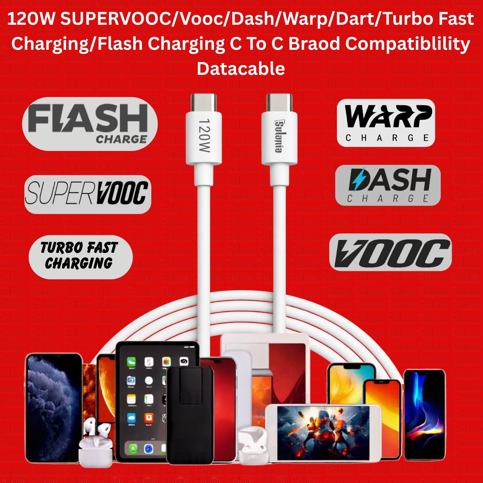 Sulania 120W 1 Meter USB Type C To Type C SuperVooc Datacable - Image 5