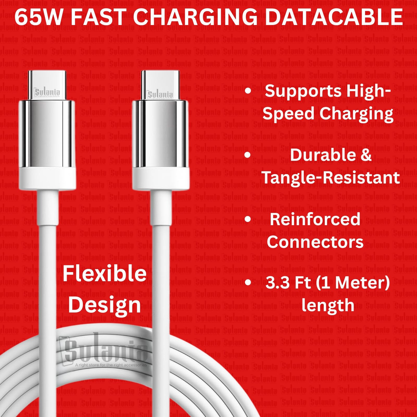 Sulania 65W 1 Meter USB Type C To Type C SuperVooc Datacable - Image 2