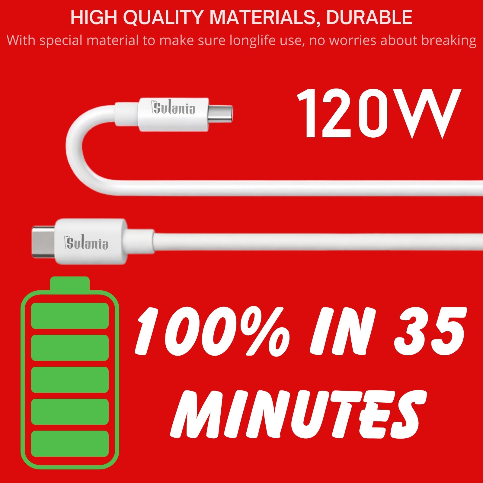 Sulania 120W 1 Meter USB Type C To Type C SuperVooc Datacable - Image 2