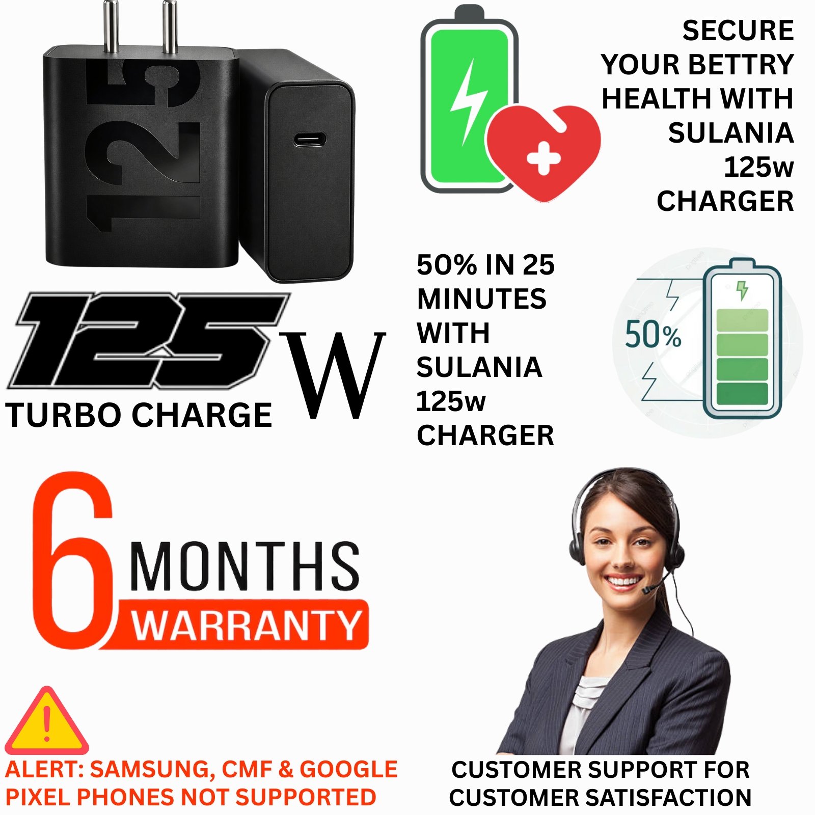 Sulania 125W Turbo Charger With Type C to Type C Datacable - Image 4