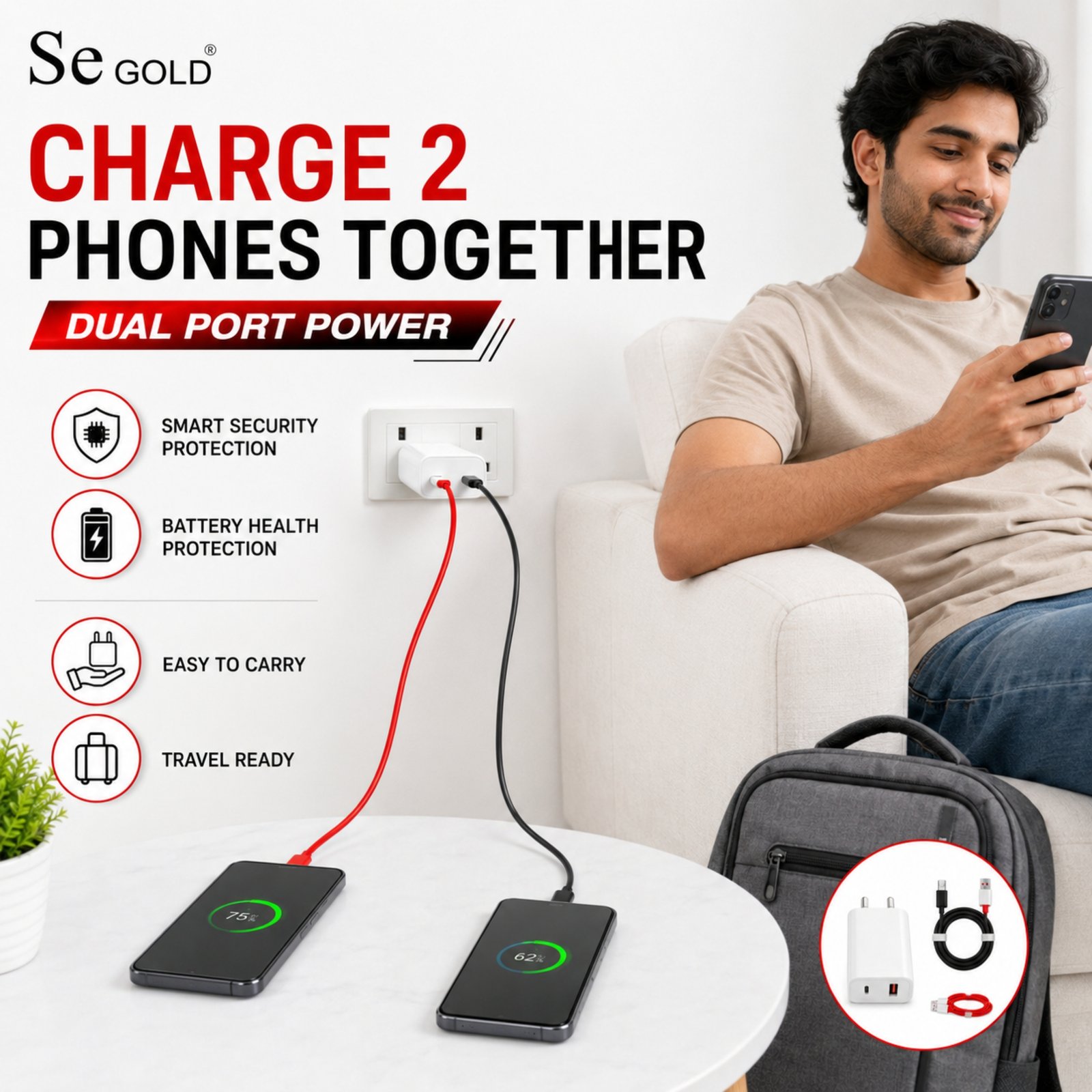 Sulania 85W SuperVooc Charger With 2 Datacable (Type C to Type C & USB Type A to Type C) - Image 4