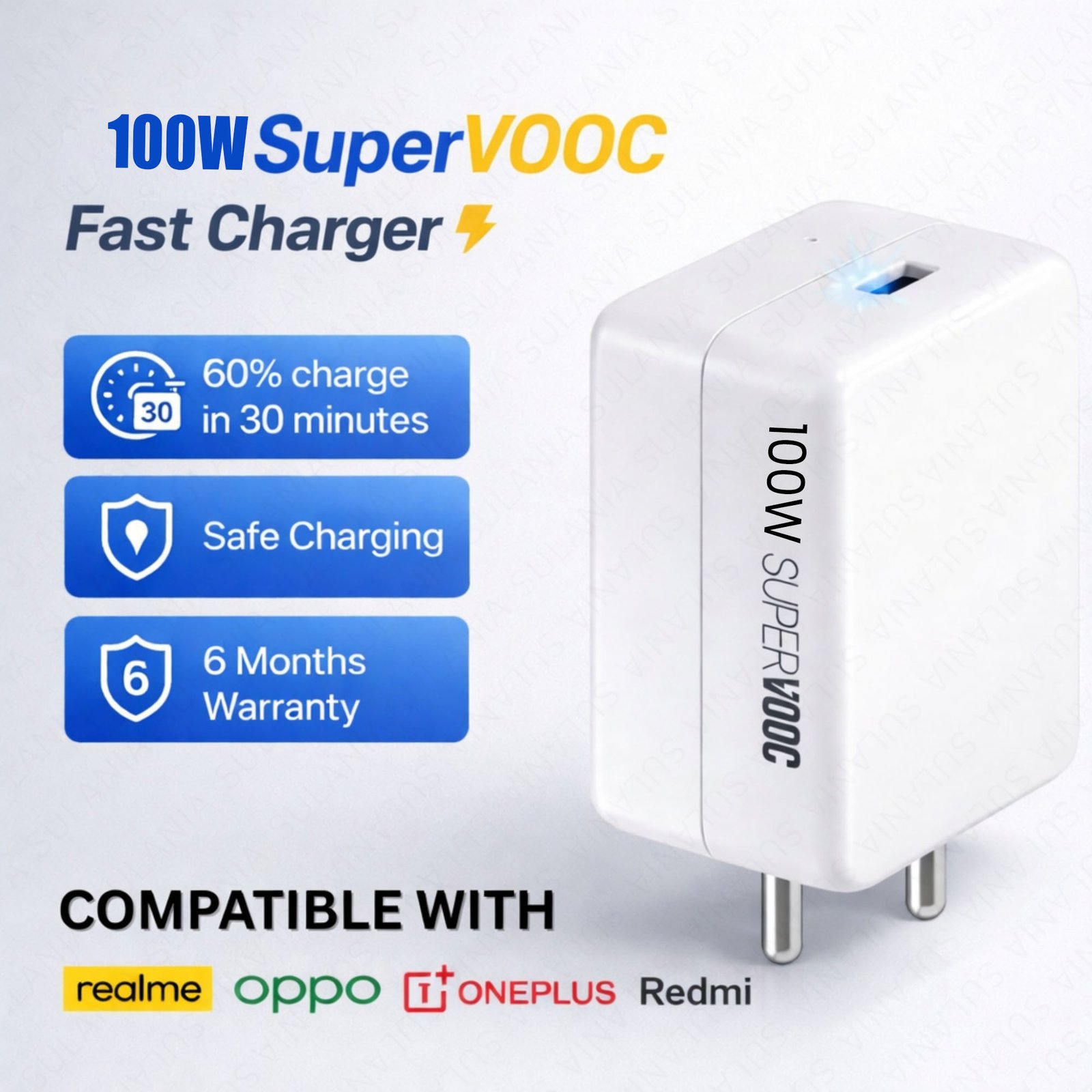 100W SuperVooc Charger With USB Type C Red Data Cable Compatible With Oppo, realme, Redmi, Oneplus, Infinx, Xiaomi Nobile Phones. - Image 2