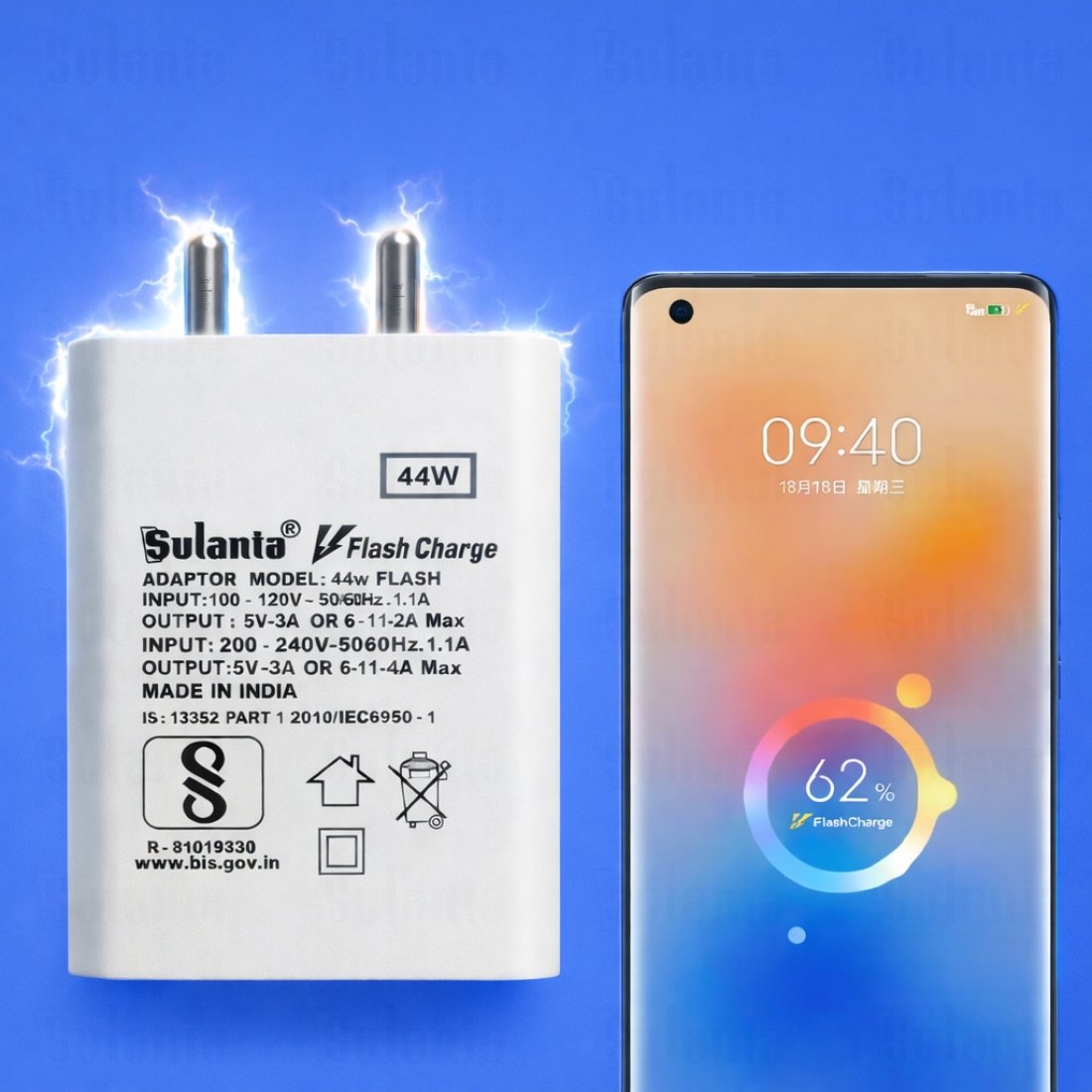 Sulania 44W Flash Charger With USB Type A to Type C Datacable - Image 2