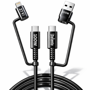 Sulania 100W 1 Meter 4 In 1 USB Type A, Type C- 2 Pin & Lightning Datacable