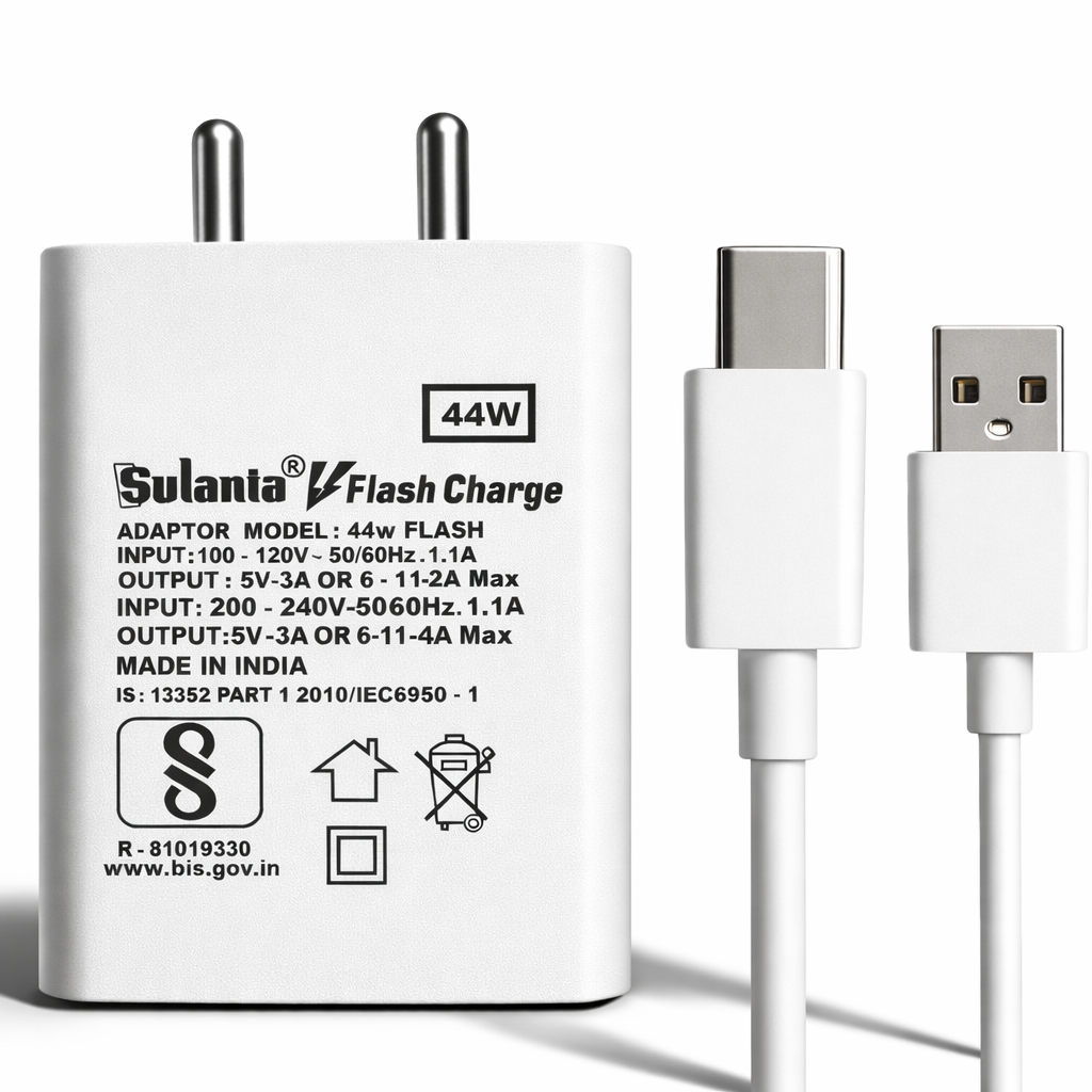 Sulania 44W Flash Charger With USB Type A to Type C Datacable