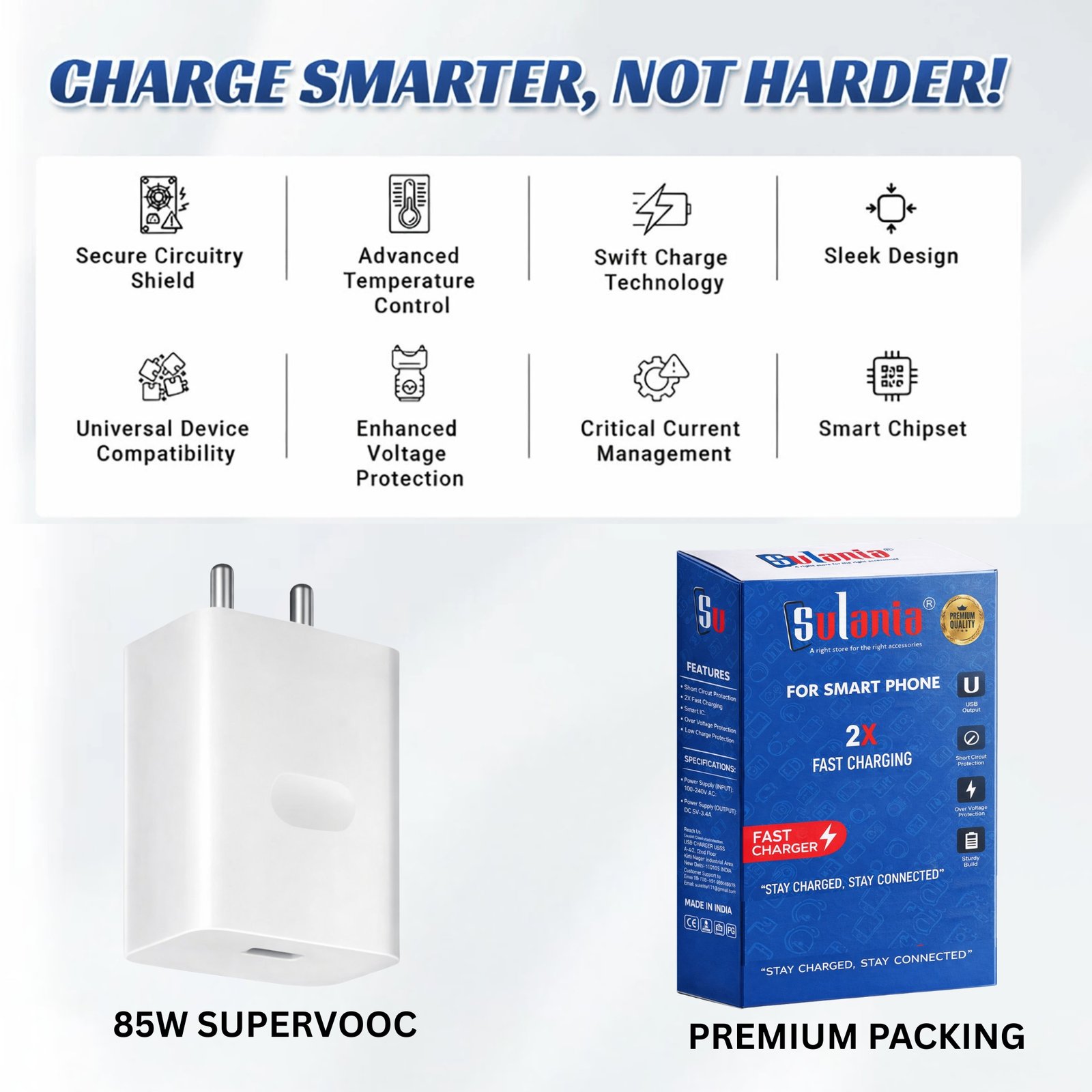 Sulania 80W SuperVooc Charger With USB Type A to Type C Datacable - Image 2