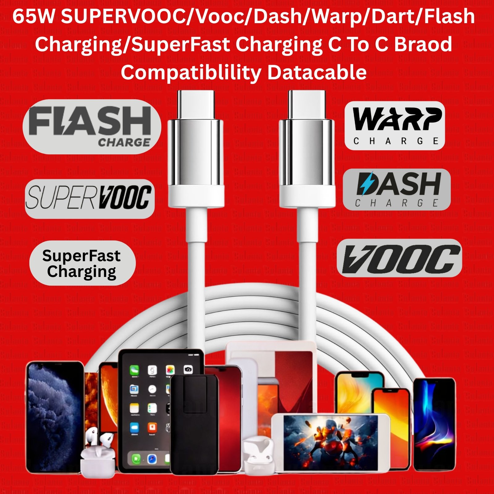 Sulania 65W 1 Meter USB Type C To Type C SuperVooc Datacable - Image 5