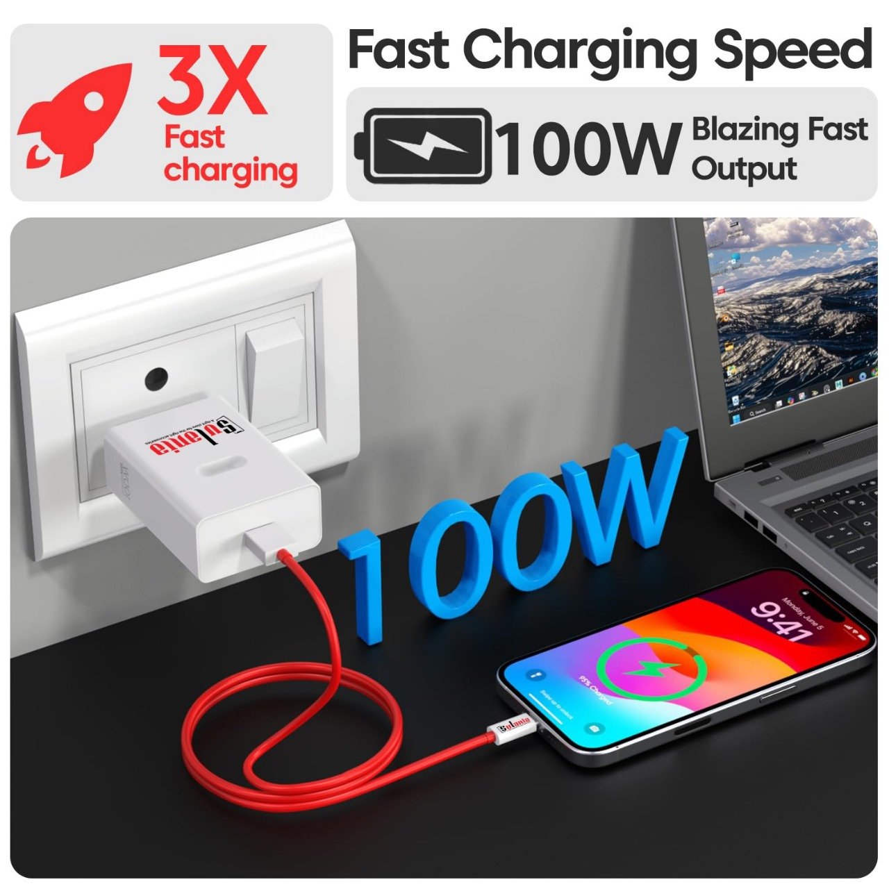 Sulania 100W SuperVooc Charger With USB Type A to Type C Datacable - Image 5