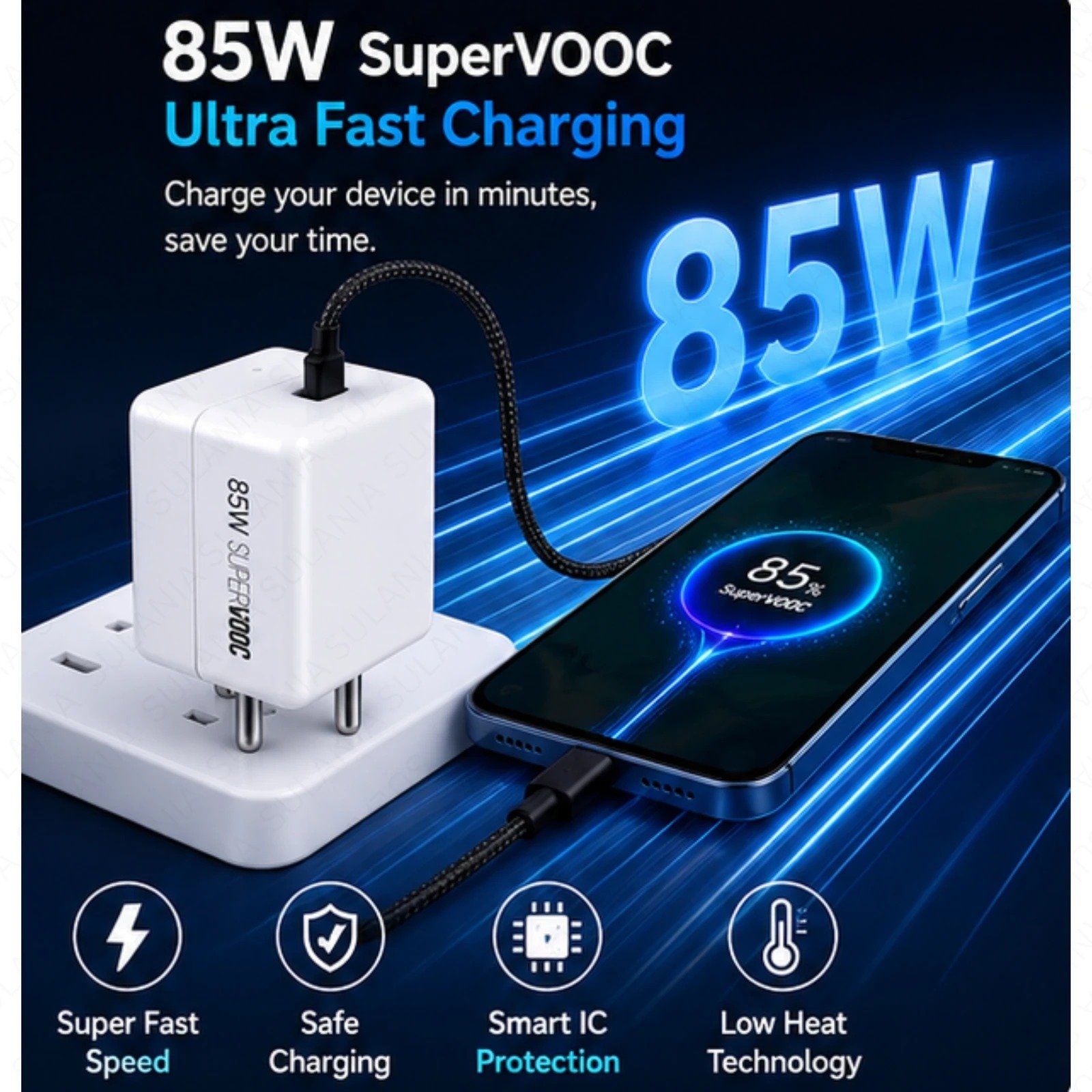 85W SuperVooc Charger With 3In1 Data Cable - Image 4
