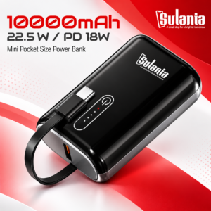 Sulania 10000mAh 25W Nano Pocket Power Bank with PD & Quick Charge – Black