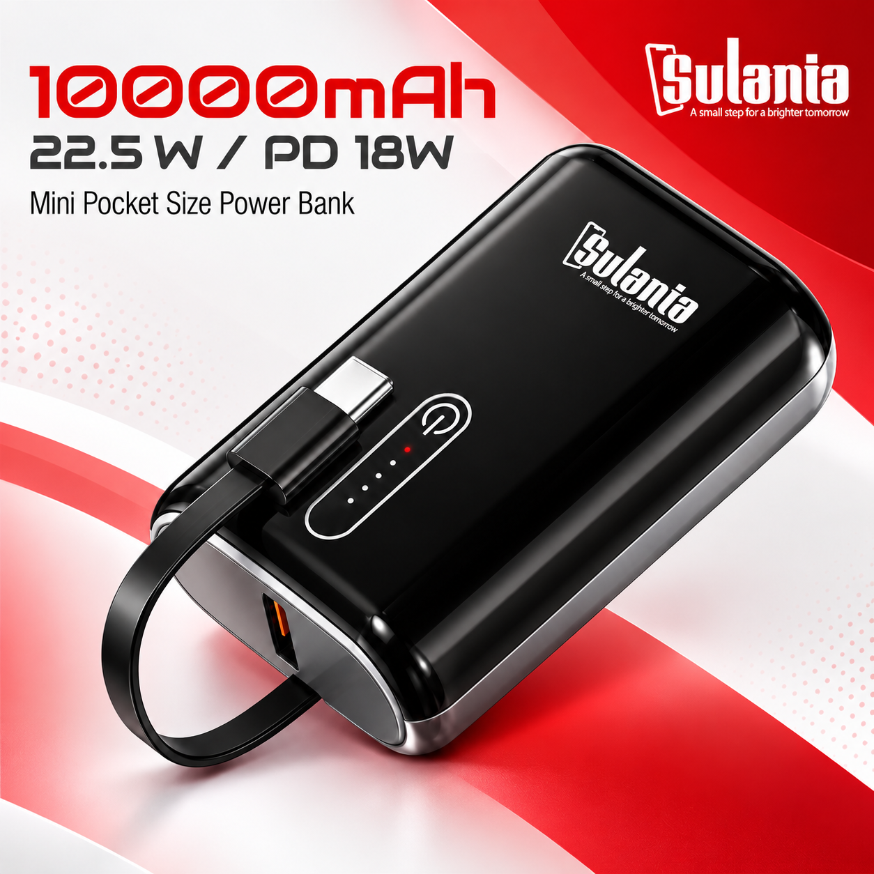 Sulania 10000mAh 25W Nano Pocket Power Bank with PD & Quick Charge – Black